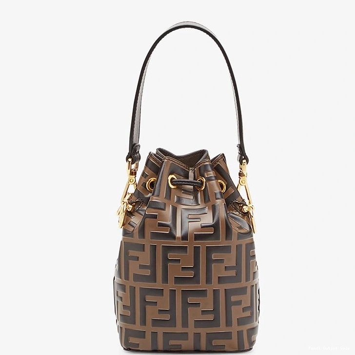 Cheap Fendi Motif Brown Bag Calf Leather Mini FF In Mon Bucket Tresor 0727